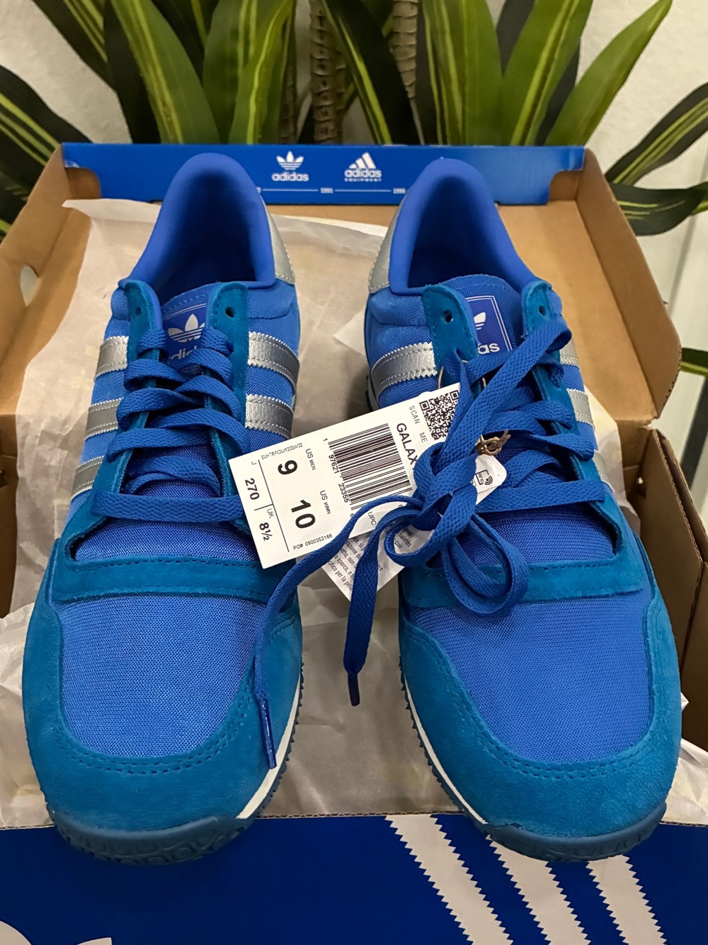 Adidas Originals Galaxy OG Sneakers Blue Silver White Men’s 9 / Women’s 10